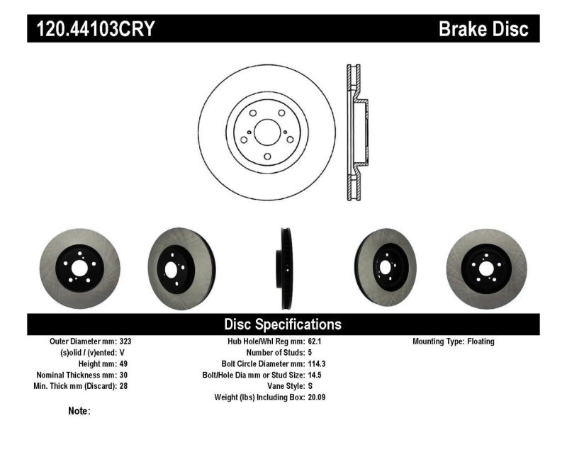 Stoptech 93-98 Toyota Supra Left Front Premium Cryostop Rotor