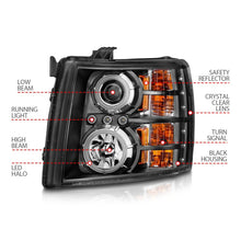 Load image into Gallery viewer, ANZO 2007-2013 Chevrolet Silverado 1500 Projector Headlights w/ Halo Black