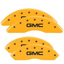 Load image into Gallery viewer, MGP 4 Caliper Covers Engraved Front &amp; Rear GMC Yellow finish black ch