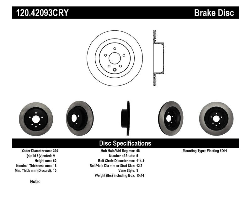 Stoptech Premium Cryo Rear Brake Rotor 08-13 Infiniti G37