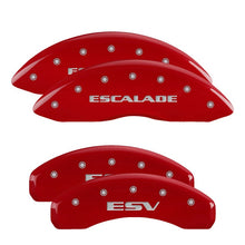 Load image into Gallery viewer, MGP 4 Caliper Covers Engraved Front Escalade Engraved Rear ESV Red finish silver ch