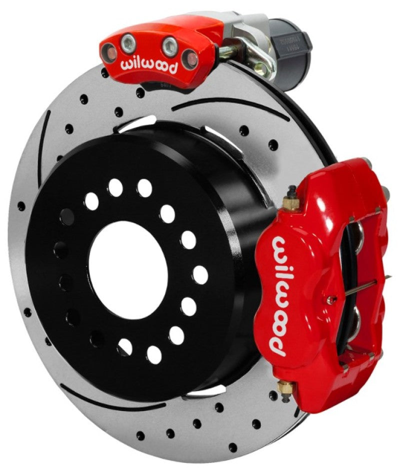 Wilwood Forged Dynalite Rear Electronic Parking Brake Kit - Red Powder Coat Caliper - D/S Rotor