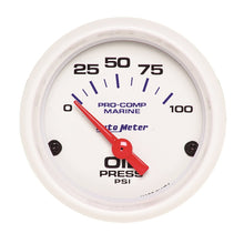 Load image into Gallery viewer, Autometer Ultra-Lite 2-1/16in Electric 100 PSI Oil Pressure Gauge Marine White