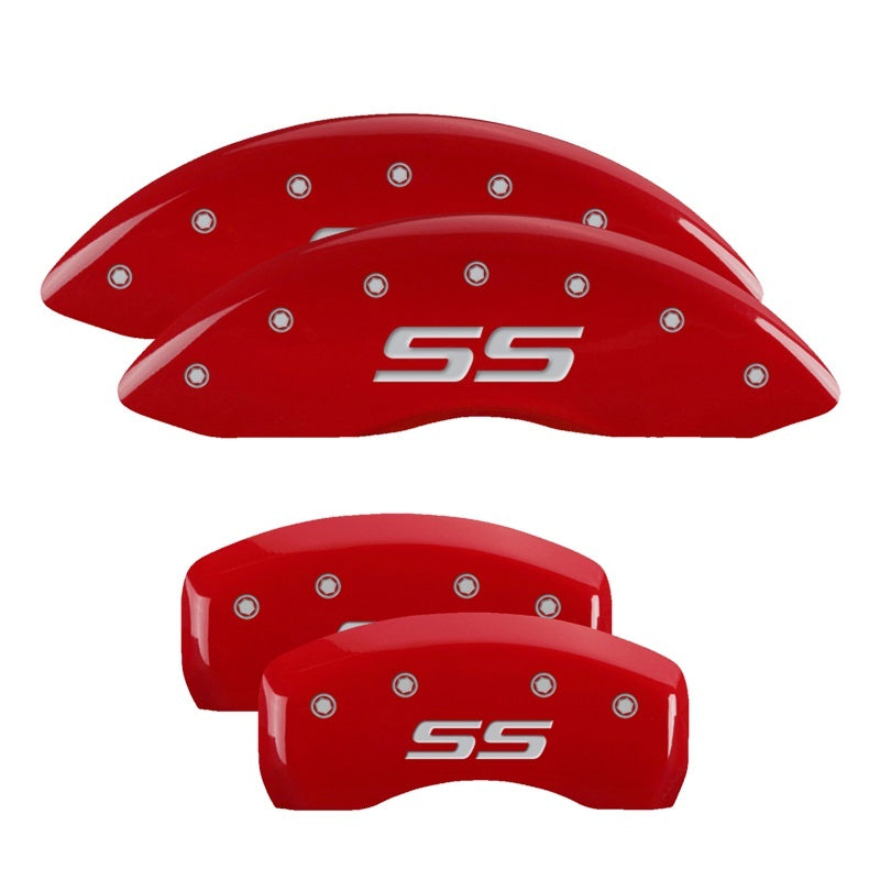 MGP 4 Caliper Covers Engraved Front & Rear Monte Carlo style/SS Red finish silver ch