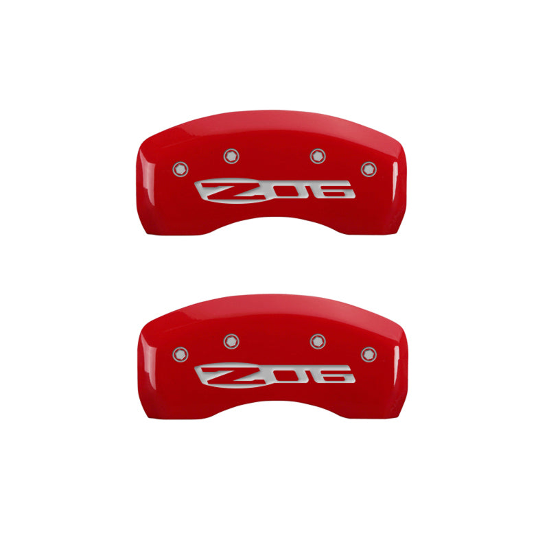 MGP 4 Caliper Covers Engraved Front C5/Corvette Engraved Rear C5/Z06 Red finish silver ch