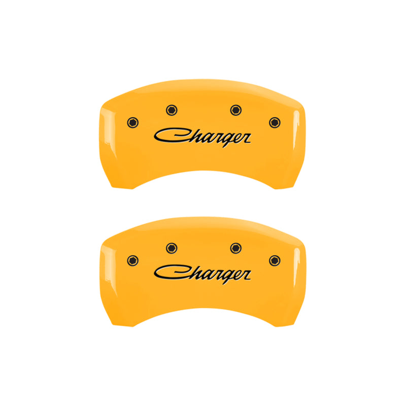 MGP 4 Caliper Covers Engraved F & R Cursive/Charger Yellow Finish Black Char 2006 Dodge Charger