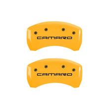 Load image into Gallery viewer, MGP 4 Caliper Covers Engraved Front Camaro Rear Gen 4/Ss Yellow Finish Black Char 1998 Chevy Camaro