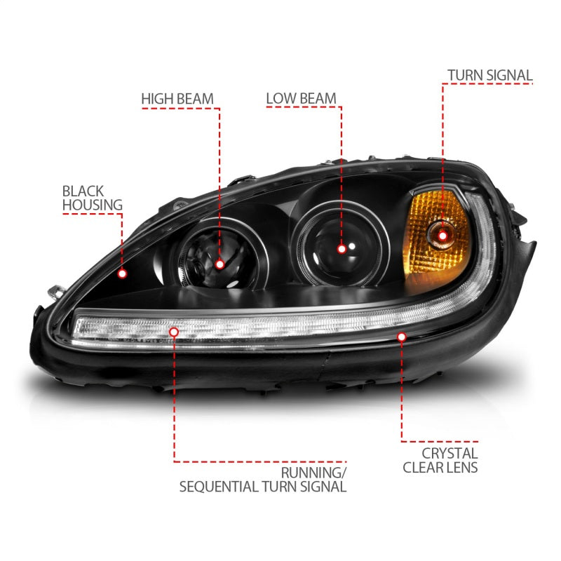 ANZO 05-13 Chevrolet Corvette Projector Headlights w/switchback & Sequential LED - Black Amber