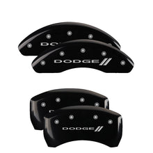 Load image into Gallery viewer, MGP 4 Caliper Covers Engraved Front &amp; Rear With stripes/Dodge Black finish silver ch