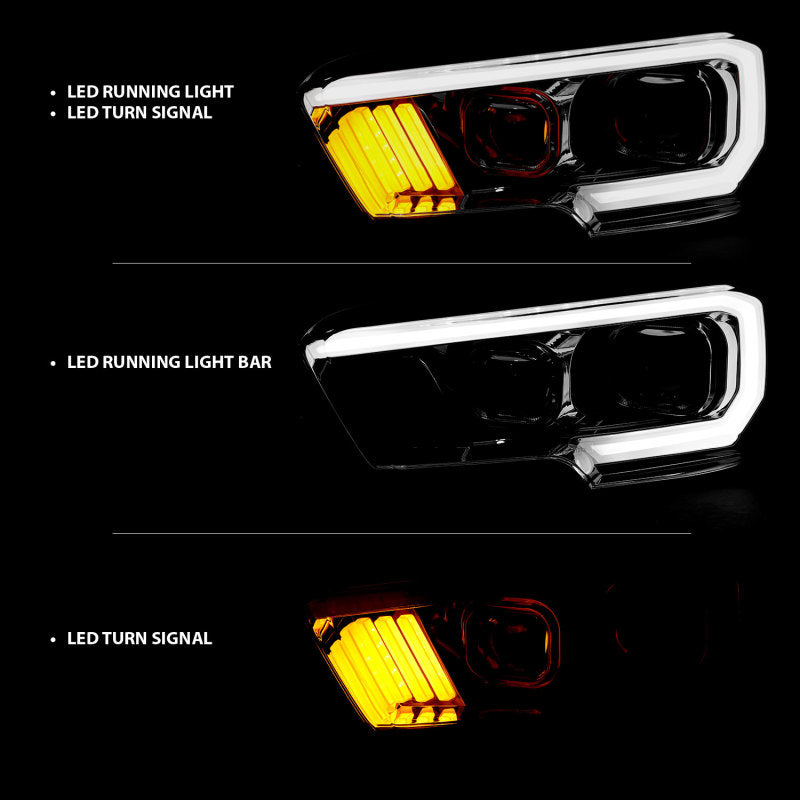 ANZO 2016-2017 Toyota Tacoma Projector Headlights w/ Plank Style Design Chrome/Amber w/ DRL