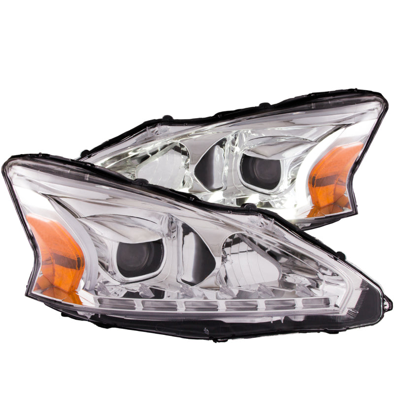 ANZO 2013-2014 Nissan Altima Projector Headlights w/ Plank Style Design Chrome