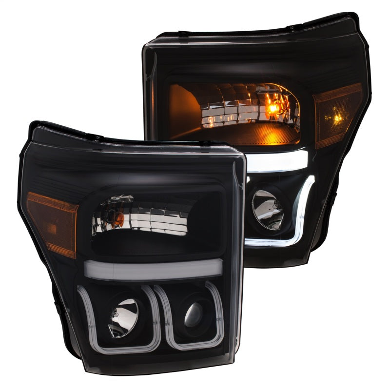 ANZO 11-16 Ford F-150 Super Duty Projector Headlights w/ U-Bar Switchback Black w/ Amber