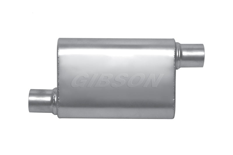 Gibson MWA Superflow Offset/Offset Oval Muffler - 4x9x14in/2.5in Inlet/2.5in Outlet - Stainless