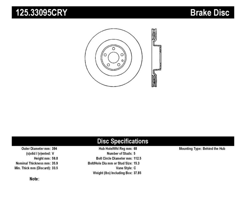 Stoptech 05-10 Audi A8 Quattro Premium High-Carbon Cryo Front Brake Rotor