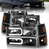 ANZO 88-98 Chevrolet C1500 Crystal Headlights w/ Light Bar Black Housing w/ Signal Side Markers 8Pcs