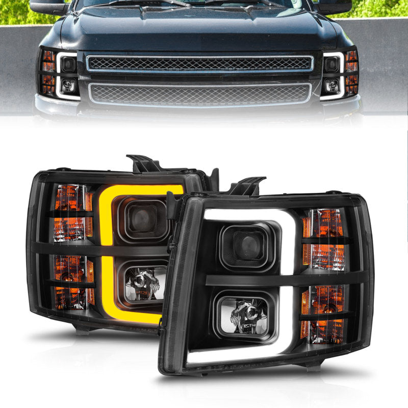 ANZO 2007-2013 Chevrolet Silverado 1500 Projector w/ Light Bar Black Housing w/ Sequential