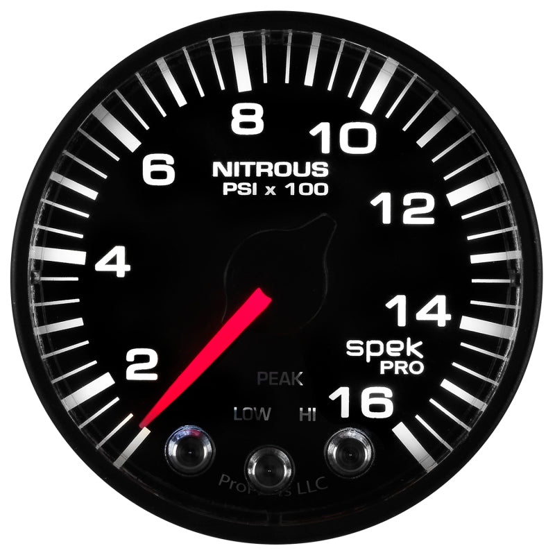 Autometer Spek-Pro Gauge Nitrous Press 2 1/16in 1600psi Stepper Motor W/Peak & Warn Blk/Blk