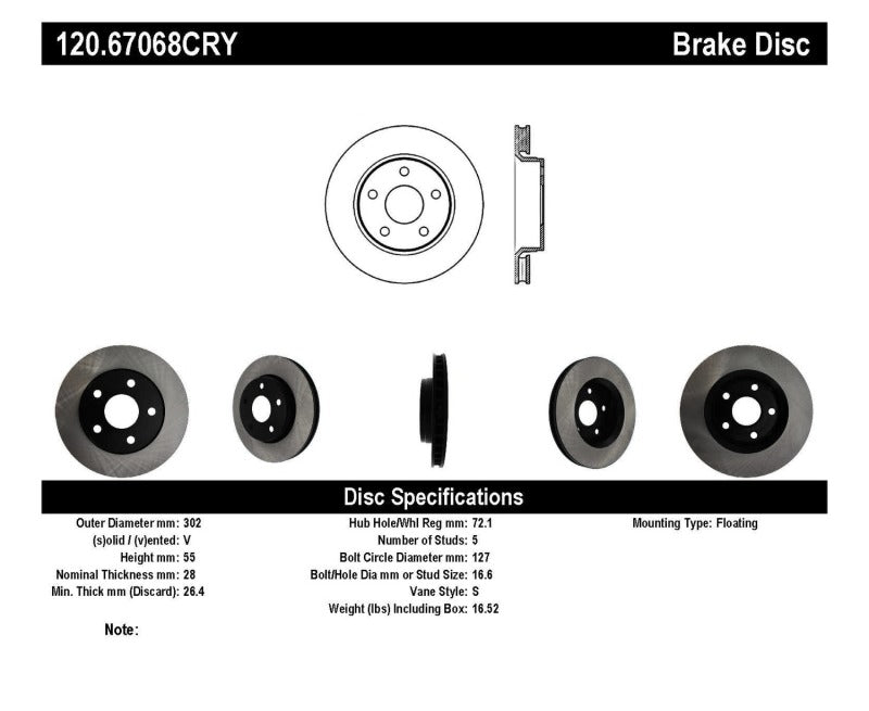 Stoptech 07-14 Jeep Wrangler Performance Front Cryo Brake Rotor