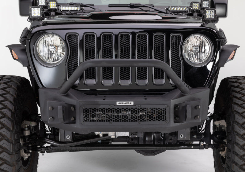 Go Rhino 07-20 Jeep Wrangler JL/JLU/JK/JKU/Gladiator JT Rockline Front Stubby Bumper w/ Overrider - GTR Auto