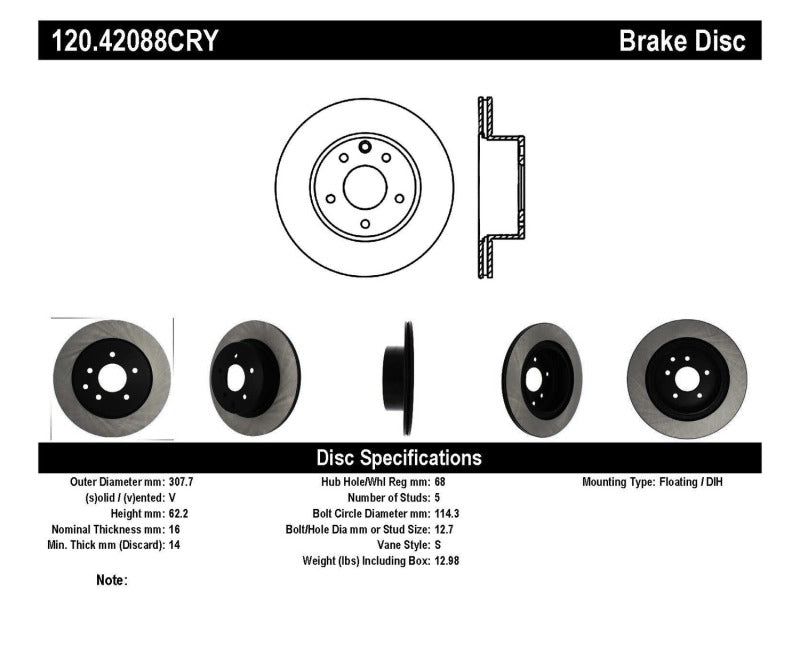 Stoptech 06-07 350Z / 05-07 G35 / 06-07 G35X Rear CRYO-STOP Rotor