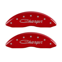 Load image into Gallery viewer, MGP 4 Caliper Covers Engraved Front &amp; Rear Cursive/Charger Red finish silver ch