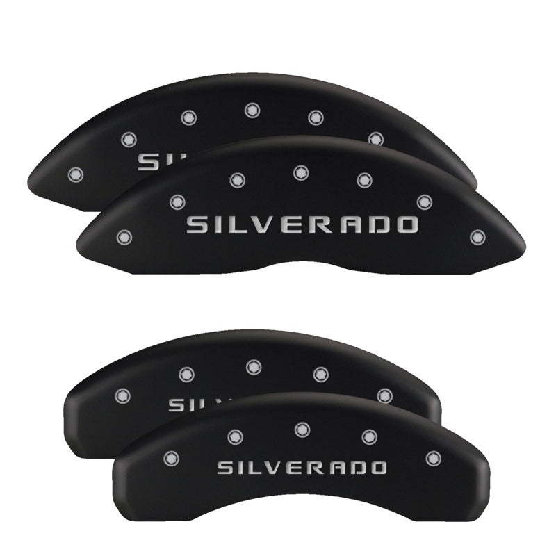 MGP 4 Caliper Covers Engraved Front & Rear With out stripes/Dart Black finish silver ch