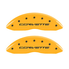 Load image into Gallery viewer, MGP 4 Caliper Covers Engraved Front &amp; Rear C7/Corvette Yellow finish black ch