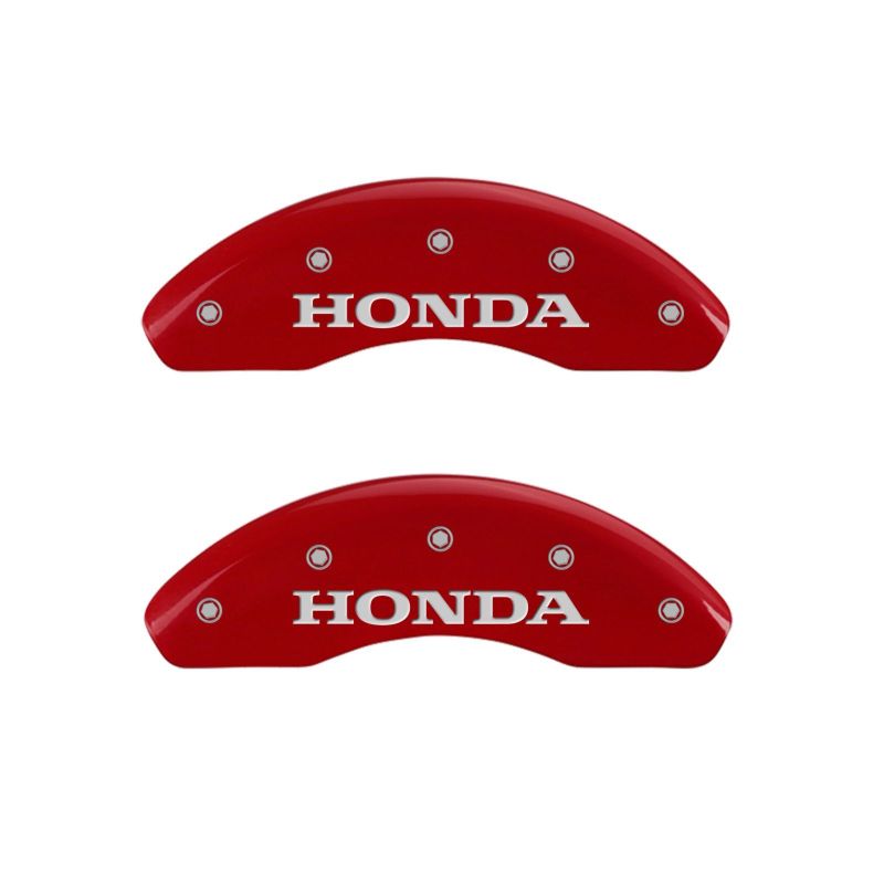 MGP Front set 2 Caliper Covers Engraved Front Honda Red finish silver ch
