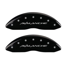 Load image into Gallery viewer, MGP 4 Caliper Covers Engraved Front &amp; Rear Avalanche Black finish silver ch