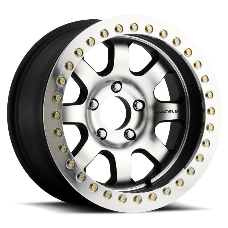 Raceline RT260 Avenger 17x8.5in/5x127 BP/-32mm Offset/83.82mm Bore - Black & Machined Beadlock Wheel