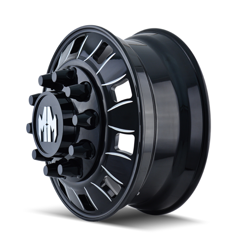 Mayhem 8180 BigRig 22.5x8.25/10x285.75 BP/169mm Offset/220.1mm Hub Front Black w/Milled Spokes Wheel