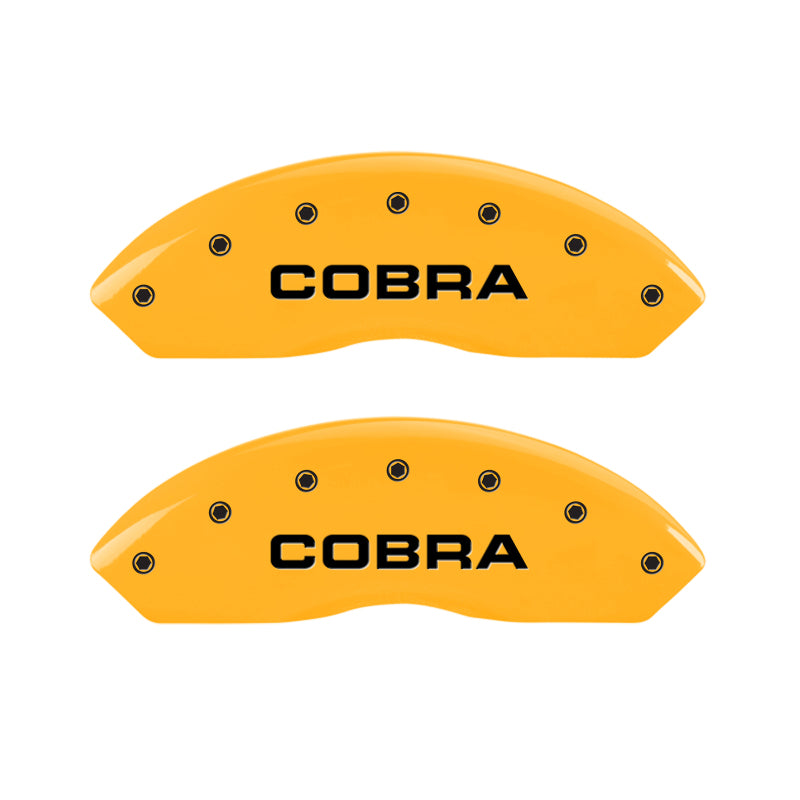 MGP 4 Caliper Covers Engraved Front Cobra Rear Snake Yellow Finish Black Char 2008 Ford Mustang