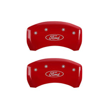 Load image into Gallery viewer, MGP 4 Caliper Covers Engraved Front &amp; Rear Oval logo/Ford Red finish silver ch