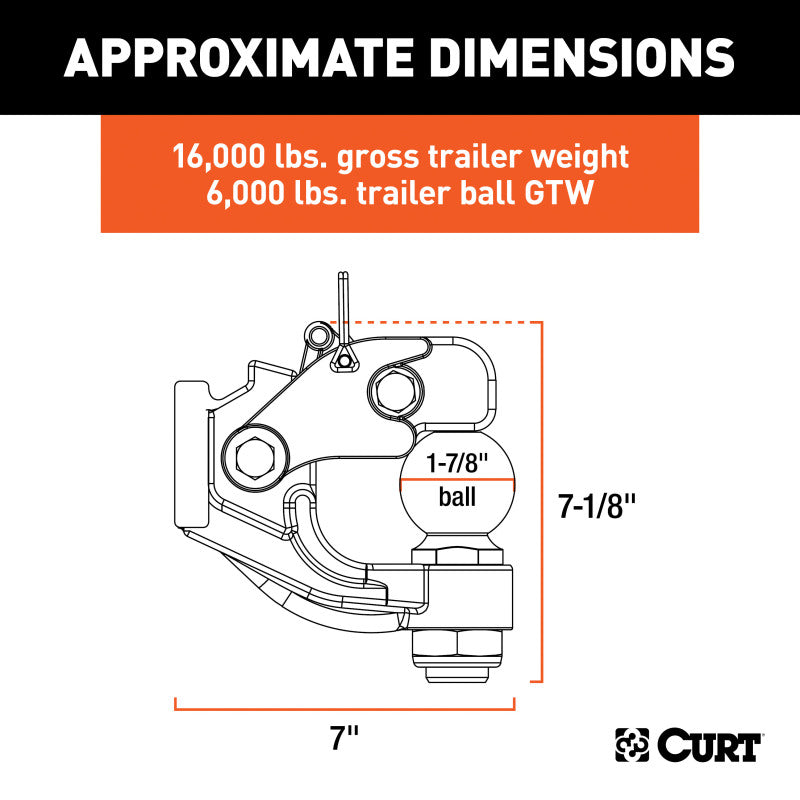 Curt Ball & Pintle Combination (1-7/8in Ball 6000lbs Ball Capacity)