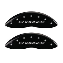 Load image into Gallery viewer, MGP 4 Caliper Covers Engraved Front Charger Rear RT Black Finish Silver Char 2016 Dodge Challenger