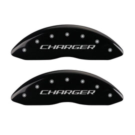 MGP 4 Caliper Covers Engraved Front Charger Rear RT Black Finish Silver Char 2016 Dodge Challenger