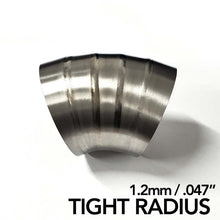 Load image into Gallery viewer, Ticon Industries 3in Dia 1.14D Tight Rad 45Deg Bend 1.2mm/.047in Pre Welded Titanium Pie Cut - 5pk