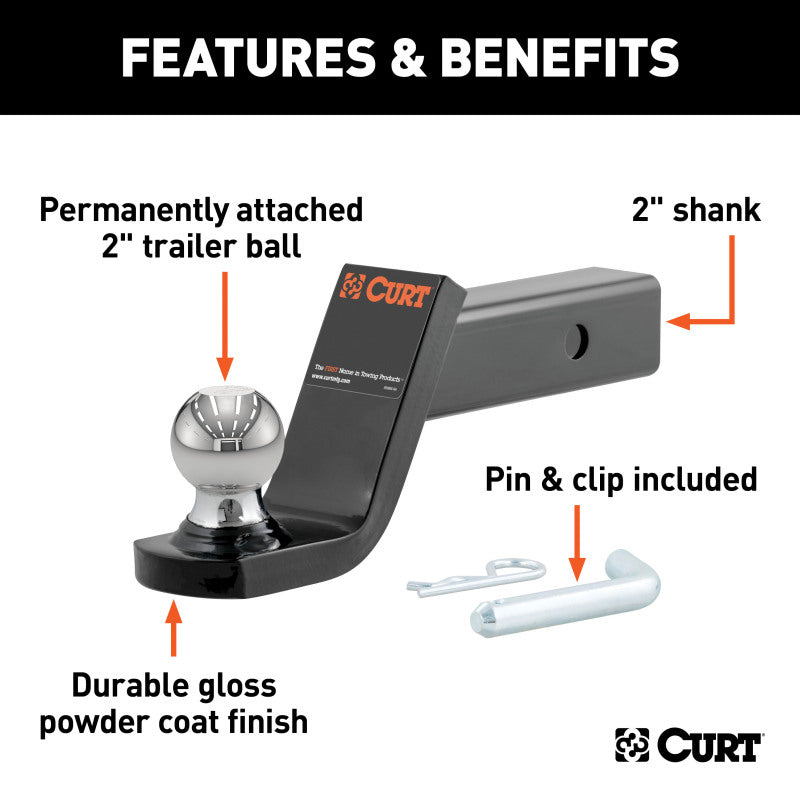 Curt Fusion Ball Mount w/2in Ball (2in Shank 7500lbs 4in Drop)