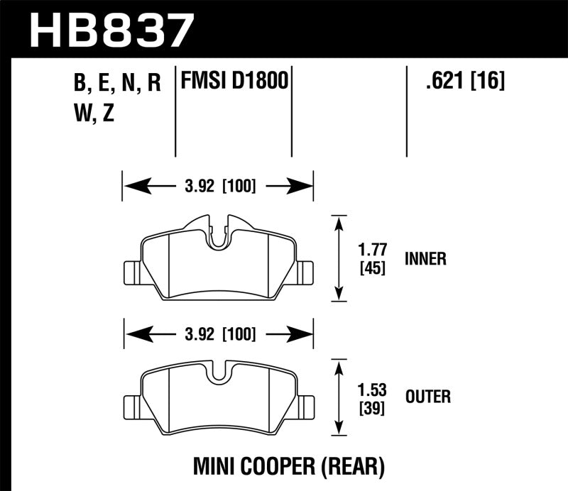 Hawk 14-19 Mini Cooper DTC-30 Rear Motorsports Brake Pads