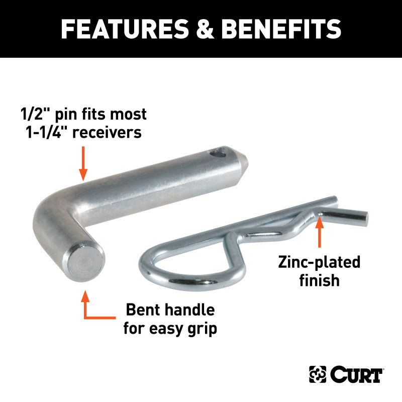 Curt 1/2in Hitch Pin (1-1/4in Receiver Zinc Packaged)