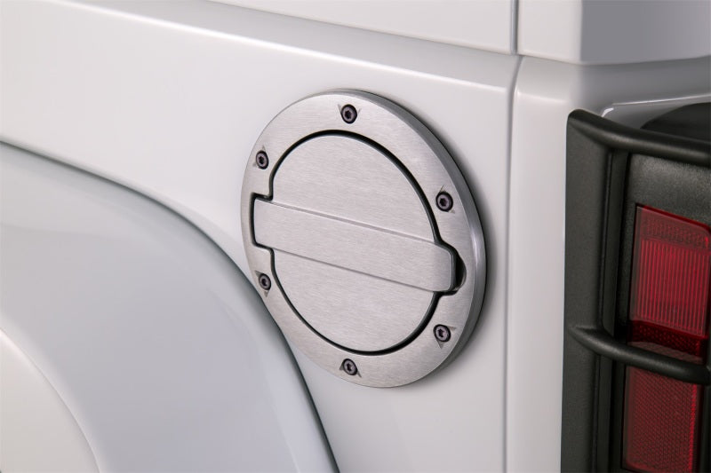 AMP Research 2007-2017 Jeep Wrangler JK 2/4 Door Fuel Door - Brushed - GTR Auto