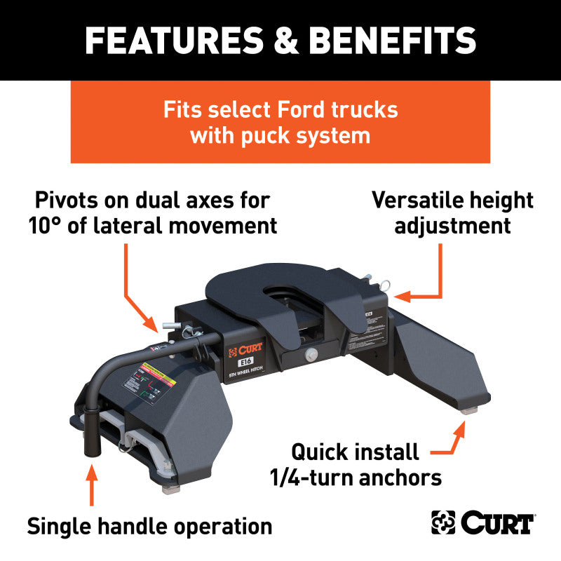 Curt E16 5th Wheel Hitch w/Ford Puck System Legs