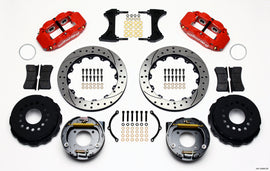 Wilwood Narrow Superlite 4R Rear P-Brk Kit 12.88in Drilled Red Chevy 12 Bolt w/ C-Clips Staggered mt