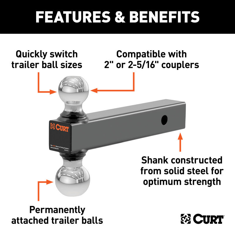 Curt Multi-Ball Mount (2in Solid Shank 2in & 2-5/16in Chrome Balls)