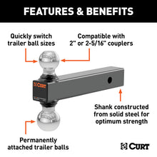 Load image into Gallery viewer, Curt Multi-Ball Mount (2in Solid Shank 2in &amp; 2-5/16in Chrome Balls)