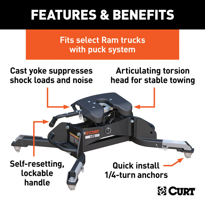 Curt A25 5th Wheel Hitch w/Ram Puck System Legs