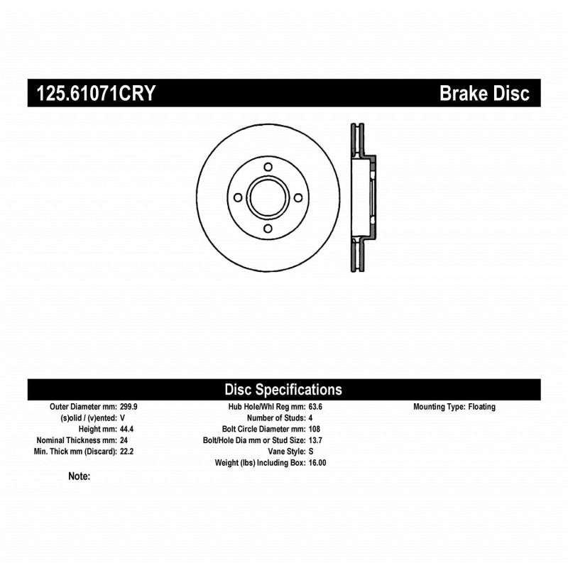 Stoptech 02-04 Ford Focus Cryostop Premium High Carbon Rotor - Front