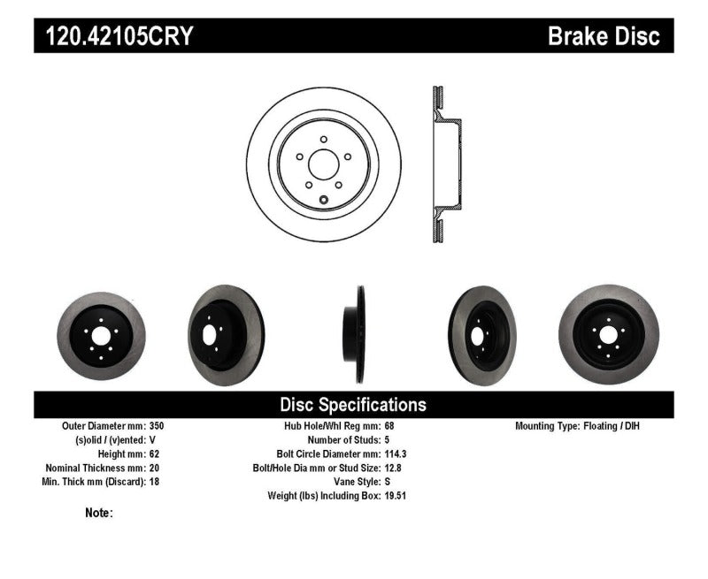 Stoptech 09-13 Infiniti FX50 Rear Premium Cryostop Brake Rotor