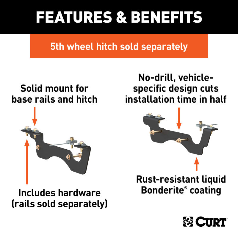 Curt 2017-2022 Ford F-250 / F350 / F450 Super Duty (Ex. Cab & Chassis) Custom 5th Wheel Brackets