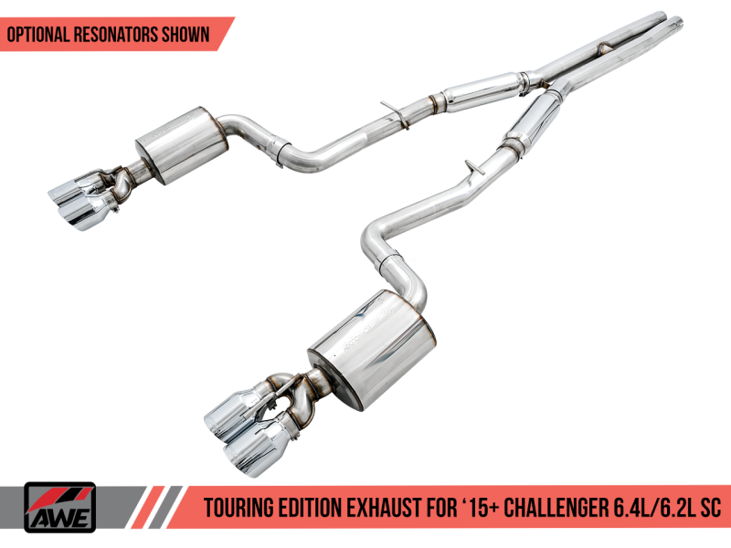 AWE Tuning 2015+ Dodge Challenger 6.4L/6.2L SC Resonated Touring Edition Exhaust - Quad Silver Tips